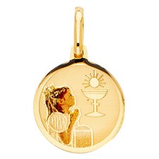 14k Gold Baptism 1st First Communion Primera Charm Pendant Small Tiny