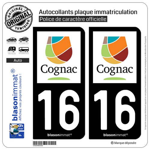 2 Stickers autocollant plaque immatriculation 16 Cognac - Tourisme - Picture 2 of 9