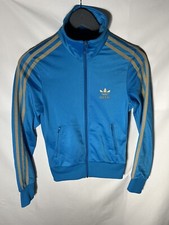 Adidas Firebird Originals Women Tracktop Jacket Size S Big Logo Blue Gold