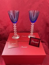NIB  s FLAWLESS Blue BACCARAT France Two VEGA Crystal FORTISSIMO WINE RHINE Glass