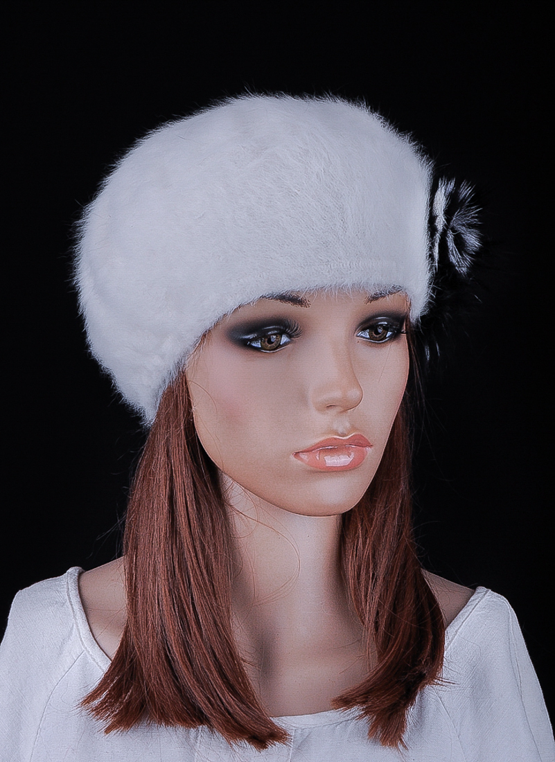 M398 White Women's Cute Fur Flower Soft Faux Rabbit Fur Winter Hat