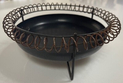 Vintage 50s Black Metal Coil Wire Ashtray Tripod Mid Century Modern Atomic Era