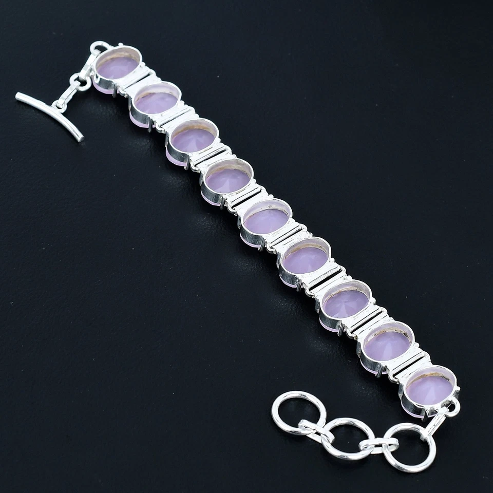 Bracciale In Pietra Di Calcedonio Rosa In Argento Sterling 925 Fatto A Mano - Immagine 4 di 4
