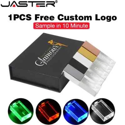 JASTER Green LED USB Flash Drive Free Custom Logo Pen Drive 64GB Black Box Memory Stick