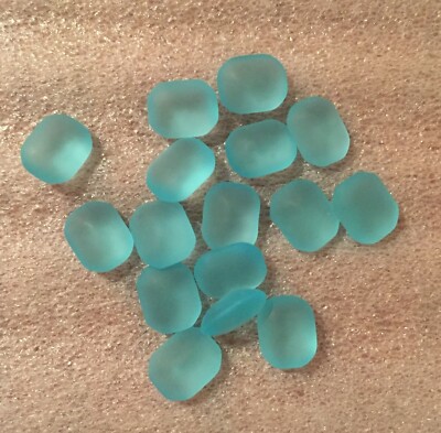 AM949 10x8mm aqua matte glass octagons,smooth top,faceted back (24)