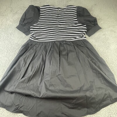 The English Factory High Low Knit Combo Dress Puff Sleeve Black/ White  Stripe, M | eBay