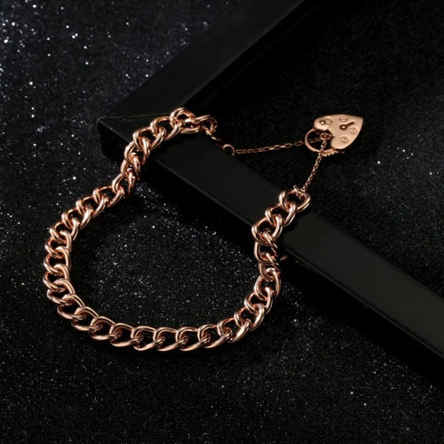 Rose Gold 18K Heart Lock Bracelet Women's Heavy Safety Chain Gift Ladies Filled