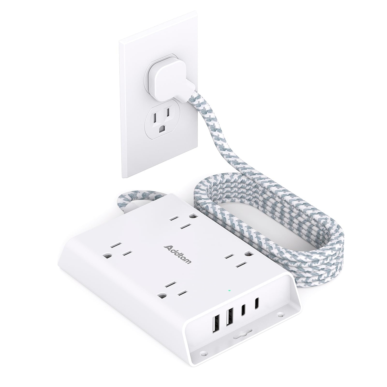 Surge Protector Power Strip 5 ft Flat Plug Extension Cord 4 USB Wall Charger-image