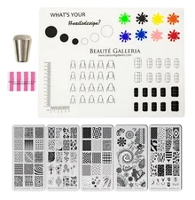 5pcs Premium Etched Nail Art Stamping Template Plate, Nail Mat, Stamper, Scraper