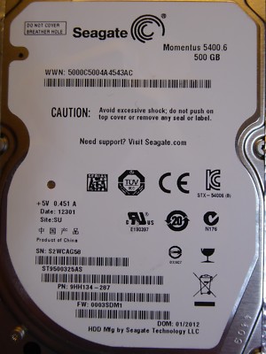 Seagate ST9500325AS | S2W | PN: 9HH134-287 | FW: 0003SDM1 | SU | 500GB #32