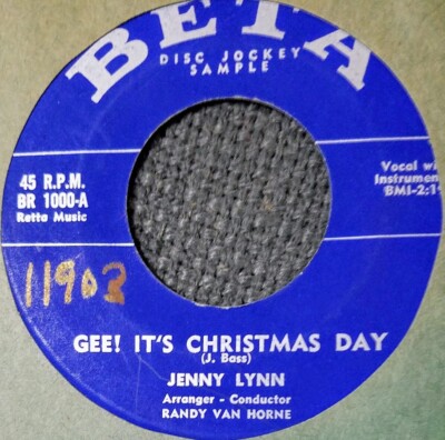 Jenny Lynn, Gee! It's Christmas Day b/w Jingle Bells. Vinyl 45. DJ copy VG+ cond