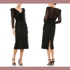 NEW 598 Mac Duggal 14 Embellished V Neck Illusion Column Midi Dress G1262
