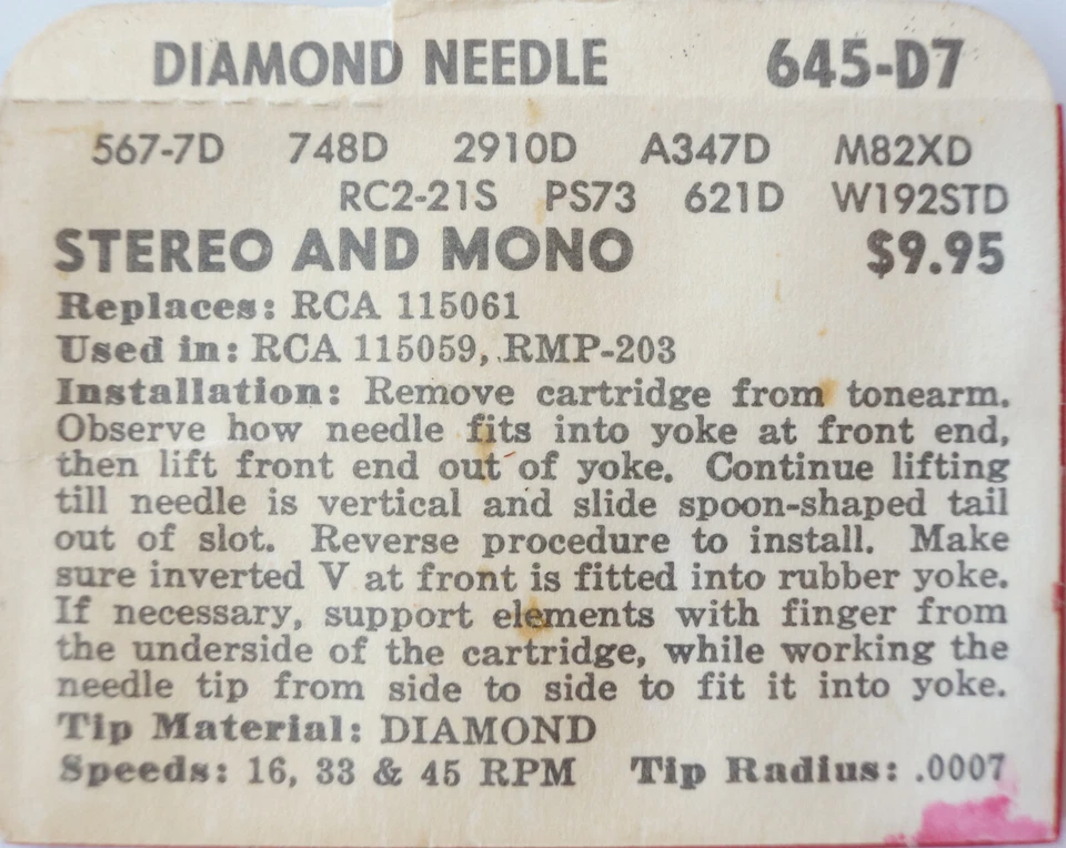 NOS SUPERB 645-D7 Diamond Needle for RCA 115061 115059 RMP-203 - Image 2 of 3