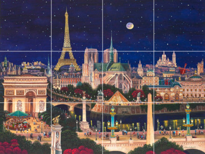 Paris France at night city of dreams paradise ceramic tile mural backsplash