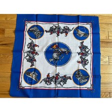 Vintage Western Rodeo Bandana Blue White Red Cotton Blend Made in USA