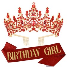 Velscrun Red Crystal Birthday Tiara Crowns for Women Girls Elegant Princess C...