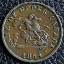 1854 BANK OF UPPER CANADA - ONE HALF PENNY TOKEN - COPPER - Dragon Slayer