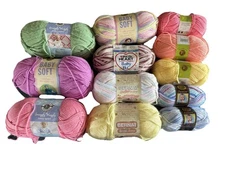 12 Skeins Baby Yarn. Various Colors. Various Brands