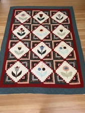 Hand Stitched Floral Applique Quilt 80x65 Folk Art Country Cottage Handmade