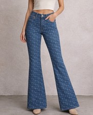 Wrangler Horseshoe Print Denim Flares Rare Sample High Rise Bell Bottom Size 26