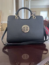 Dasein Womens Satchel Handbags black faux leather clasp lock top buckles  