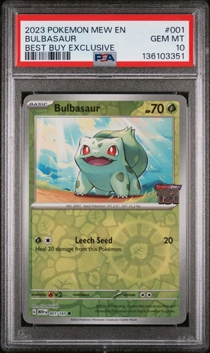2023 POKEMON MEW EN-151 BEST BUY EXCLUSIVE #001 BULBASAUR PSA 10