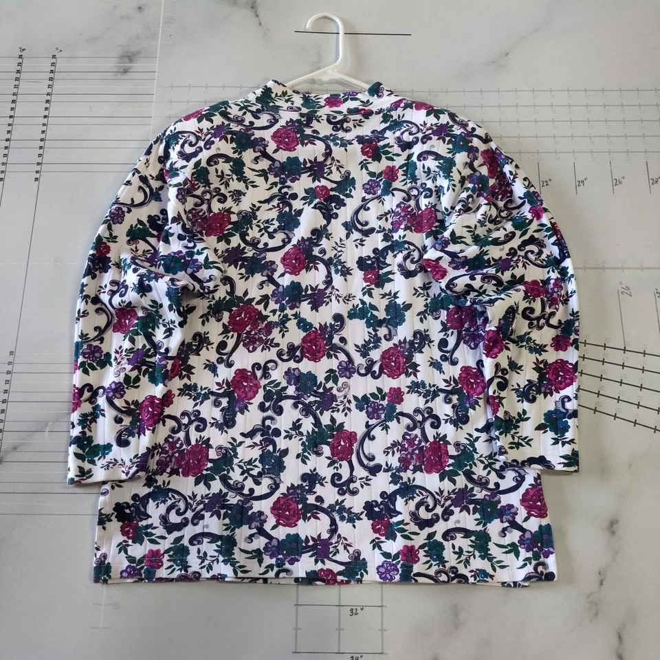 Suéter Jason Maxwell Top Para Mujer Talla M Mediano Blanco Púrpura Floral Manga Larga Foto 4 de 4