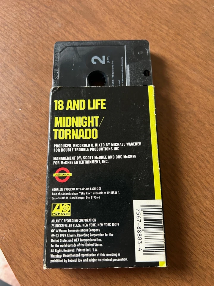 Skid Row 18 And Life Midnight/Tornado Cassette Single 1989 Tested - Image 2 of 2