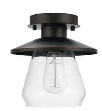 Hampton Bay Northmoore 1-Light Oil Rubbed Bronze Glass Vintage Semi-Flush Mount