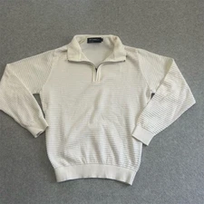 St. Croix Sweater Mens Small Off White Waffle Knit Cashmere Quarter Zip USA Shop