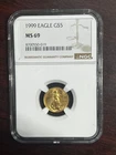 1999 $5 Gold 1/10 oz American Eagle NGC MS69