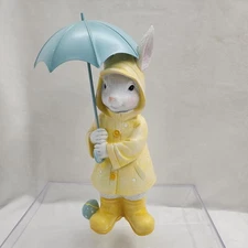 14” Cottontail Lane Spring Easter Rabbit with Umbrella & Rain Coat Figurine