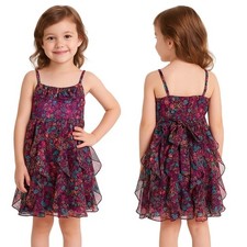 Justice Dress Multicolor Floral Sundress Ruffled Tulle Sequin Adjustable Straps