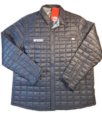 NEW North Face Mens XL Quilted Thermoball Shirt Jacket with Collar BLACK Snap Up
