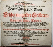 Calmet, Augustine. Of Apparitions of Spirits VAMPIRE GHOSTS 1757 MAGIC RARE