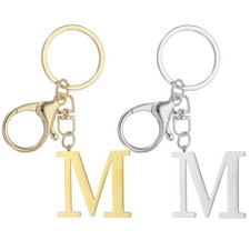 2 Pcs Initial Letter Keychain Letter m Keychain for Women Key Gold/Silver