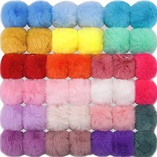 40 Pieces Faux Fur Pom Pom Balls with Elastic Loop DIY Fluffy Pom Pom Rainbow