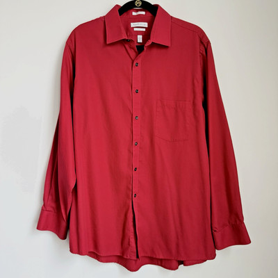 Van Heusen Pin Cord Dress Shirt Mens 17 34-35 Berry Red Wrinkle Free Classic Fit