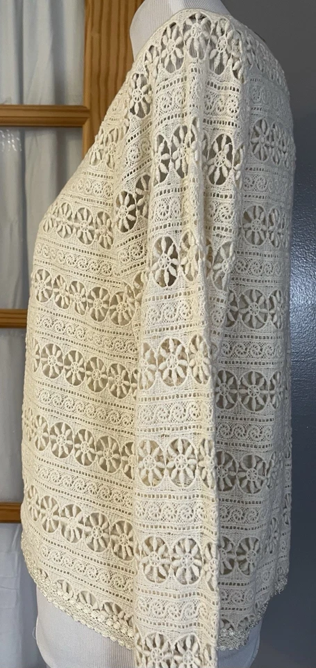 Suéter Mystree Anthropologie Floral Bordado Mujer L Frente Abierto Cottage Boho Foto 3 de 4