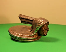PONTIAC CAR RADIATOR CAP HOOD ORNAMENT; 1928-1931 TERNSTEDT BRONZED INDIAN