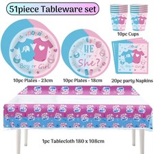 Gender Reveal Party Decorations Tableware set plates napkins He or She balloons