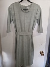 Sweet Salt Modest Clothing Women Size 2 Posh Pencil Dress Gray Belted V-neck Mid