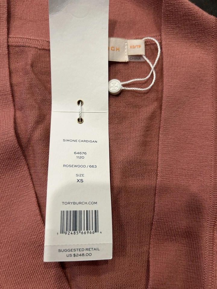Cárdigan Tory Burch SIMONE $248 NUEVO CON ETIQUETAS Talla XS Color Palisandro Suéter Foto 4 de 4