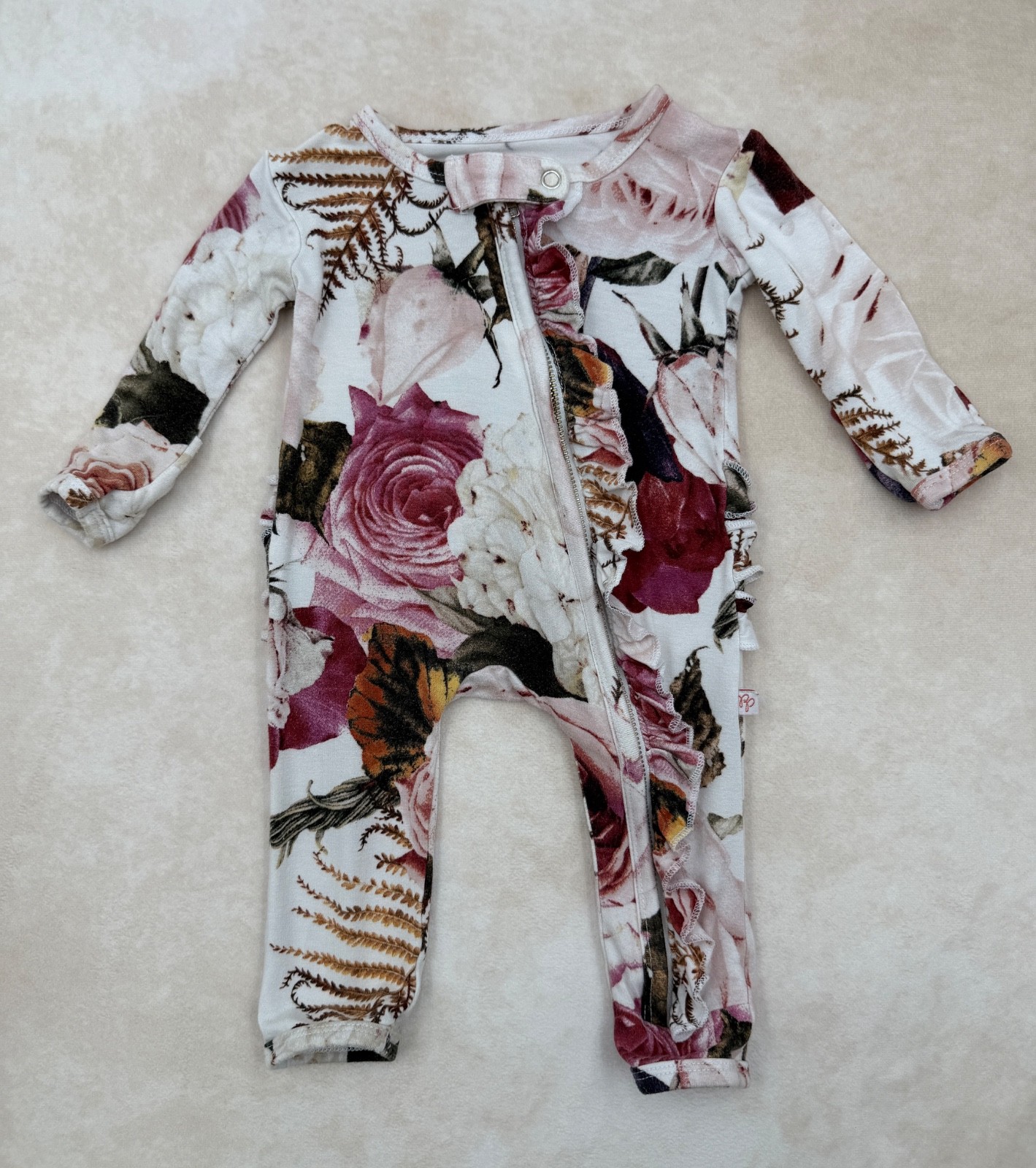 POSH PEANUT Floral Ruffle Romper Sleeper Size 0-3 Months