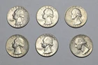 Lot Of 6 Washington Quarters 90% Silver 1-1964 5-1964D