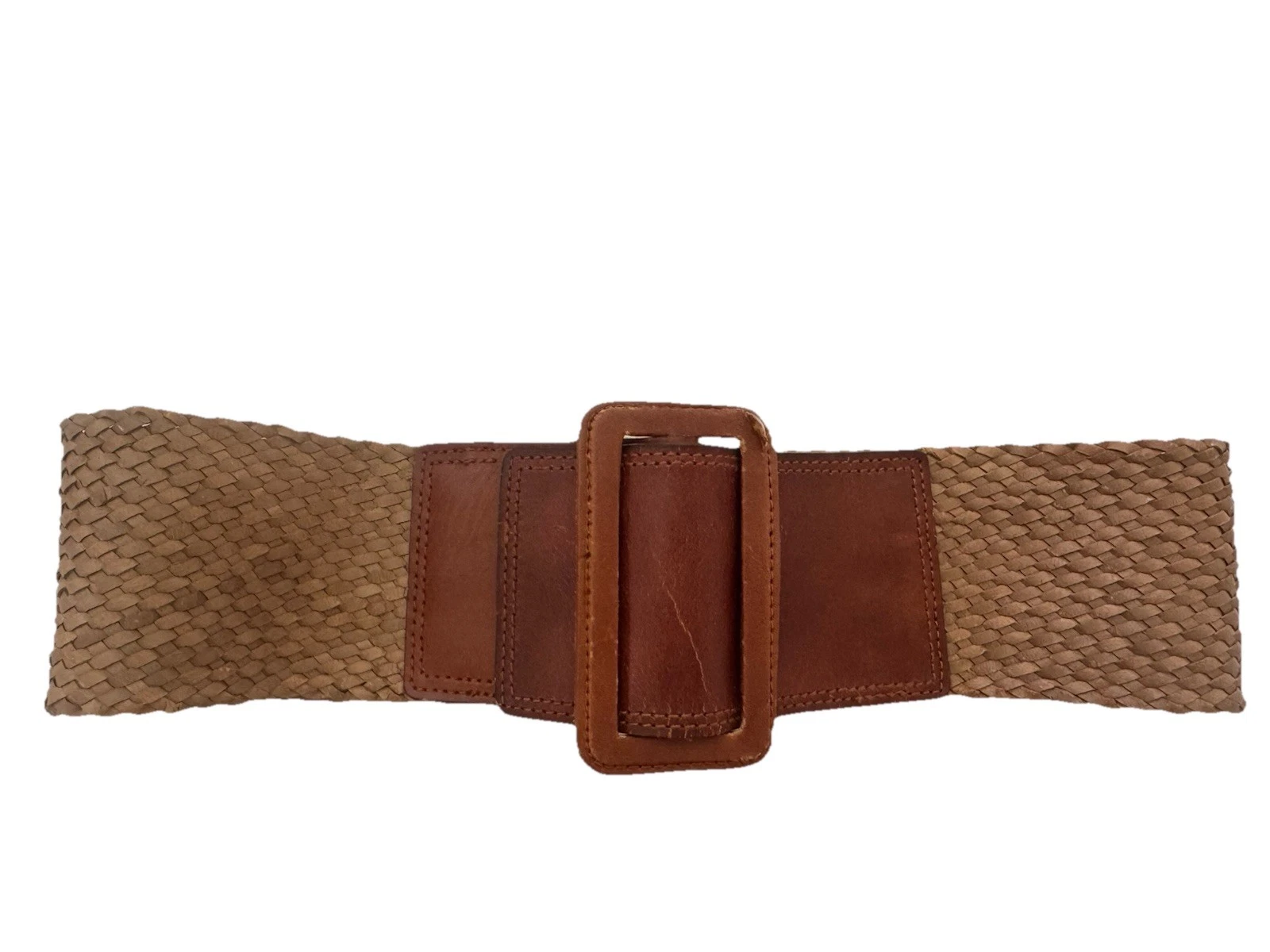 Ceinture vintage Christian DIOR cuir marron tressé larg