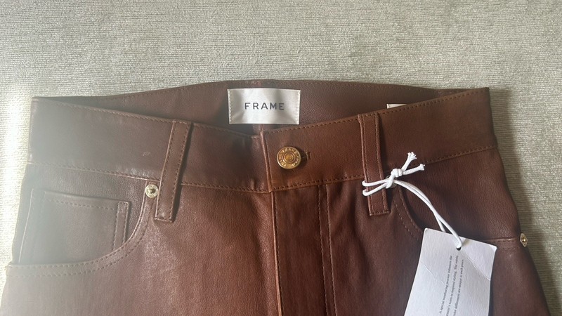 FRAME Women’s Brown Leather Wide-Leg Pants High Rise 30" Inseam Pockets