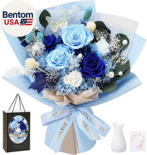 Preserved Flowers for Delivery, 6 Blue Roses Bouquet, Birthday Gifts for Women, 