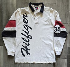 Vintage Tommy Hilfiger Rugby Polo Shirt Mens XL Big Flag Logo White 90s Y2K
