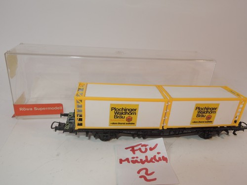 ++ SF 586 H0 RÖWA 2316 Containertragwage 2x 20' Plochinger Bräu für Märklin AC | Condition: Gebraucht